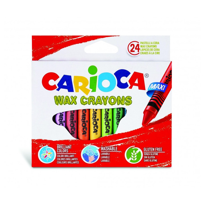 Carioca Maxi Pack de 24 Ceras de Colores - Lavables - Cuerpo de Ø 12mm - Colores Surtidos