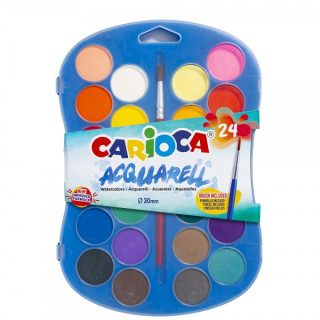 Carioca Acuarell Pack de 24 Acuarelas en Pastillas de Ø 30mm - Brillantes - Facilmente Mezclables - Colores Surtidos