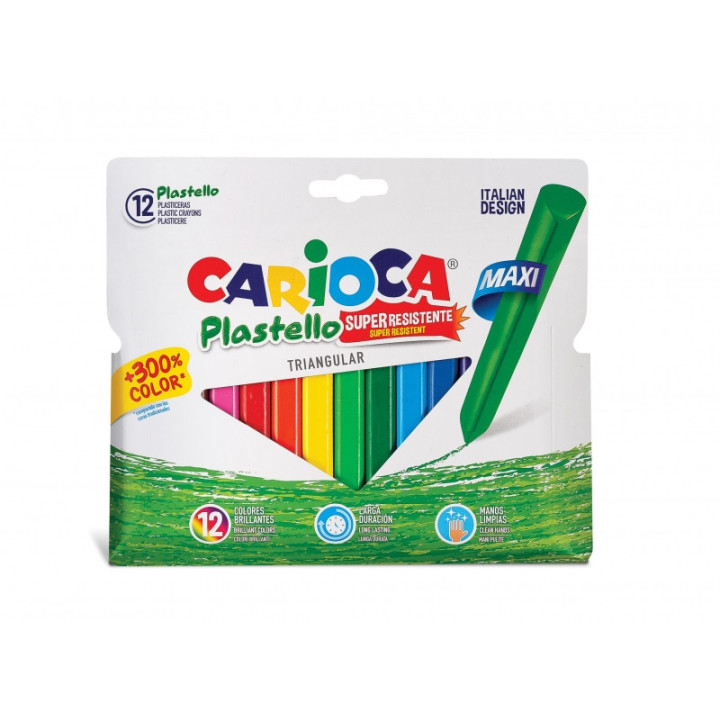 Carioca Maxi Pack de 12 Plasticeras Triangulares - Extra Limpias - Duran 3 Veces mas - Colores Brillantes - Faciles de Afilar -