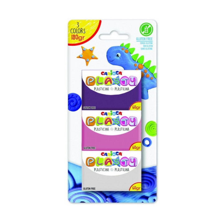Carioca Blister 3 Plastilinax60gr - Facil de Usar - No Se Seca - Reutilizable - Colores Brillantes y Mezclables - Libre de Glut