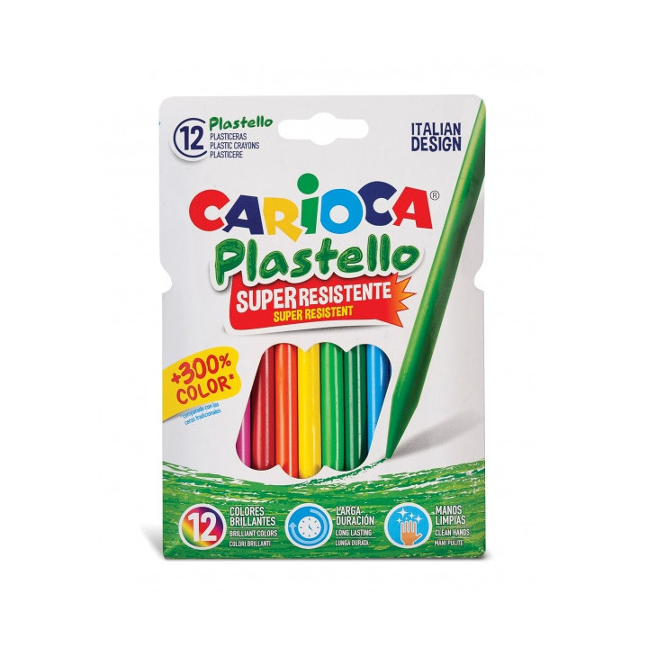 Carioca Plastello Pack de 12 Plasticeras - Extra Limpias - No Dejan Color en las Manos - Faciles de Afilar - Colores Surtidos B