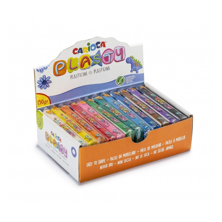 Carioca Expositor de 12 Plastilinas 150gr - Facil de Usar - No Se Seca - Reutilizable - Colores Brillantes Mezclables - Libre d