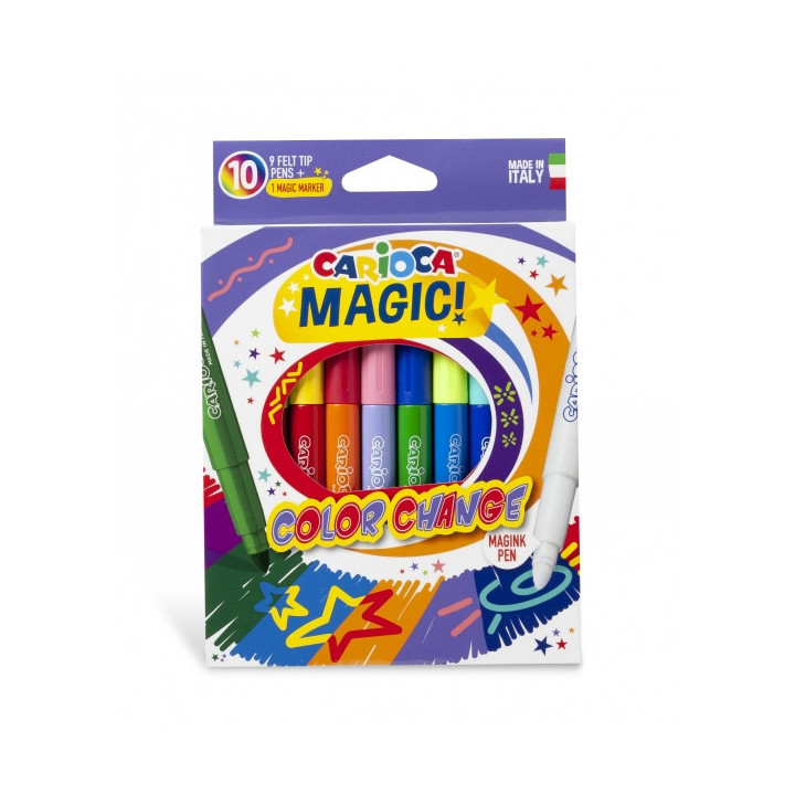 Carioca Color Change Pack de 10 Rotuladores - Tinta Magica Cambia de Color - Incluye Rotulador Magink para Dos Colores - Punta