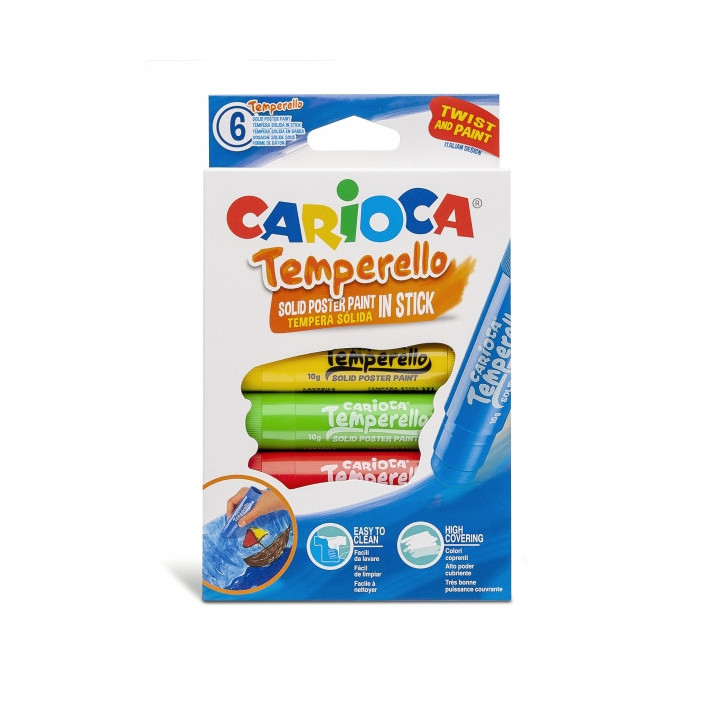 Carioca Temperello Pack de 6 Temperas Solidas - Colores Brillantes y Lavables - Gran Cobertura - Faciles de Mezclar - Acabado S