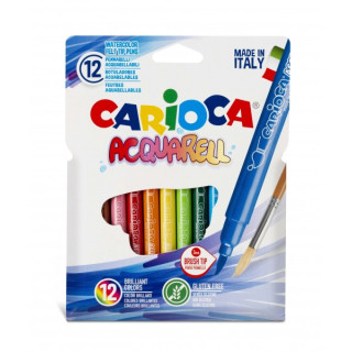 Carioca Acquarell Pack de 12 Rotuladores Acuarelables - Punta Pincel Bloqueada - Tinta Lavable - Colores Difuminables con Agua