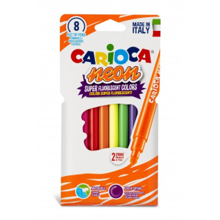 Carioca Neon Pack de 8 Rotuladores - Tinta Fluorescente - Perfecto para Colorear y Subrayar - Lavable de la Piel y Tejidos - Pu