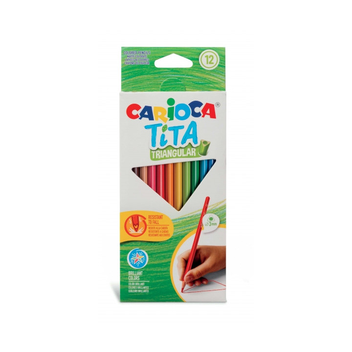Carioca Tita Pack de 12 Lapices Triangulares de Resina - Cuerpo Triangular - Colores Brillantes y Lavables - Escritura Blanda -