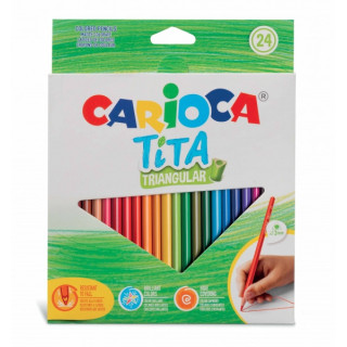 Carioca Tita Pack de 24 Lapices Triangulares - Cuerpo Triangular - Colores Brillantes y Lavables - Escritura Blanda - Mina Ø 3