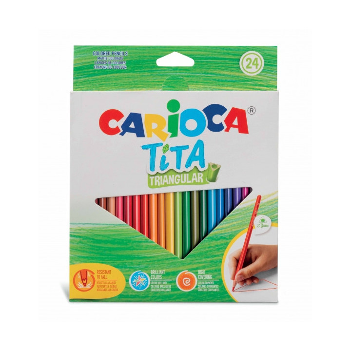Carioca Tita Pack de 24 Lapices Triangulares - Cuerpo Triangular - Colores Brillantes y Lavables - Escritura Blanda - Mina Ø 3