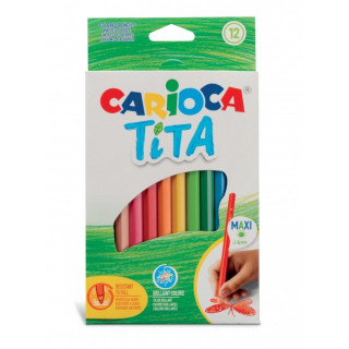 Carioca Tita Maxi Pack de 12 Lapices de Resina - Colores Brillantes y Lavables - Escritura Blanda - Mina Ø 4mm Segura y Resist