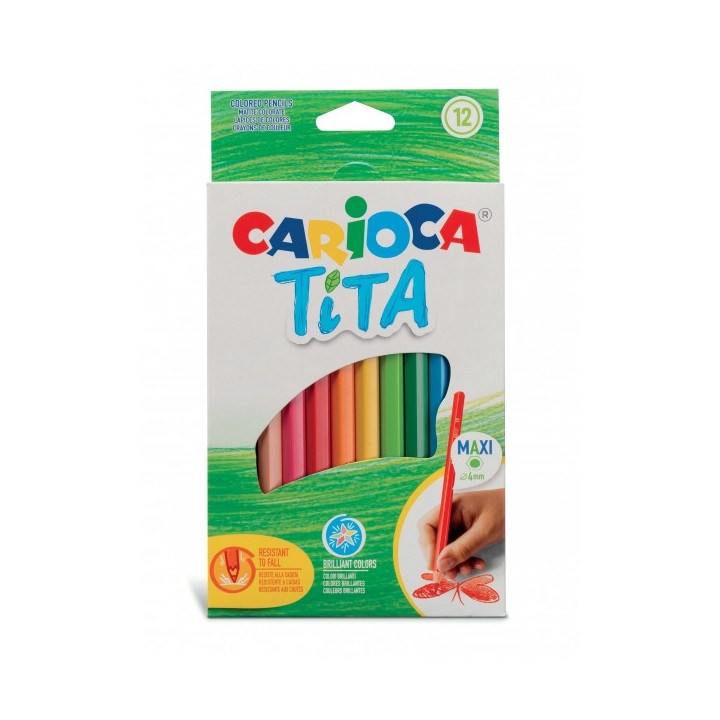 Carioca Tita Maxi Pack de 12 Lapices de Resina - Colores Brillantes y Lavables - Escritura Blanda - Mina Ø 4mm Segura y Resist