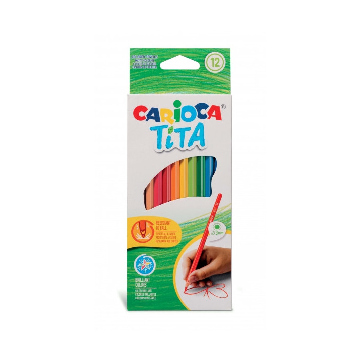 Carioca Tita Pack de 12 Lapices de Resina - Cuerpo Hexagonal - Escritura Blanda - Mina Segura y Super Resistente a las Caidas -