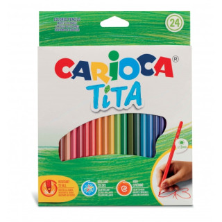 Carioca Tita Pack de 24 Lapices de Resina - Cuerpo Hexagonal - Colores Brillantes y Lavables - Escritura Blanda - Mina Ø 3mm S