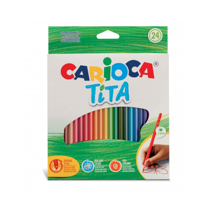 Carioca Tita Pack de 24 Lapices de Resina - Cuerpo Hexagonal - Colores Brillantes y Lavables - Escritura Blanda - Mina Ø 3mm S