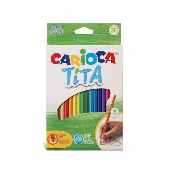 Carioca Tita Pack de 36 Lapices de Resina - Cuerpo Hexagonal - Colores Brillantes y Lavables - Escritura Blanda - Mina Ø 3mm S