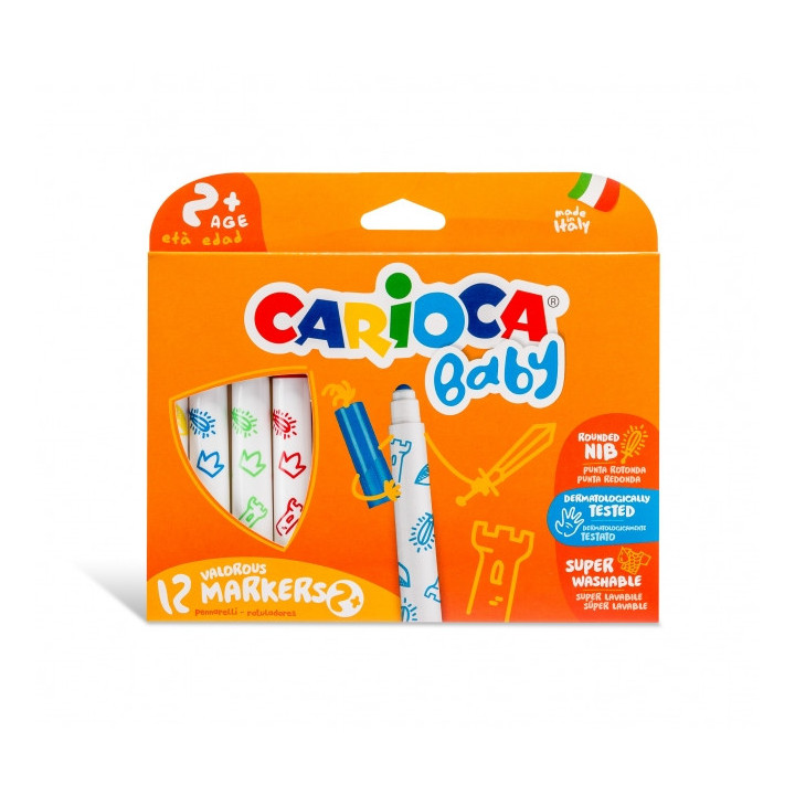 Carioca Baby Marker Pack de 12 Rotuladores - Punta Redonda y Bloqueada - Cuerpo de Gran Dimension - Superlavables - Dermatologi