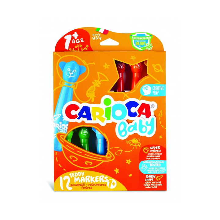 Carioca Baby Teddy Pack de 12 Rotuladores - Super Seguros - Forma Ergonomica - Tinta Superlavable - Dermatologicamente Testados