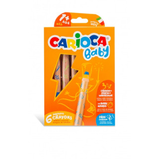 Carioca Baby 1+ 3In1 Pack de 6 Lapices - Lapiz Cera y Acuarela en Uno - Cuerpo Extragrande - Acuarelables - Sacapuntas Incluido