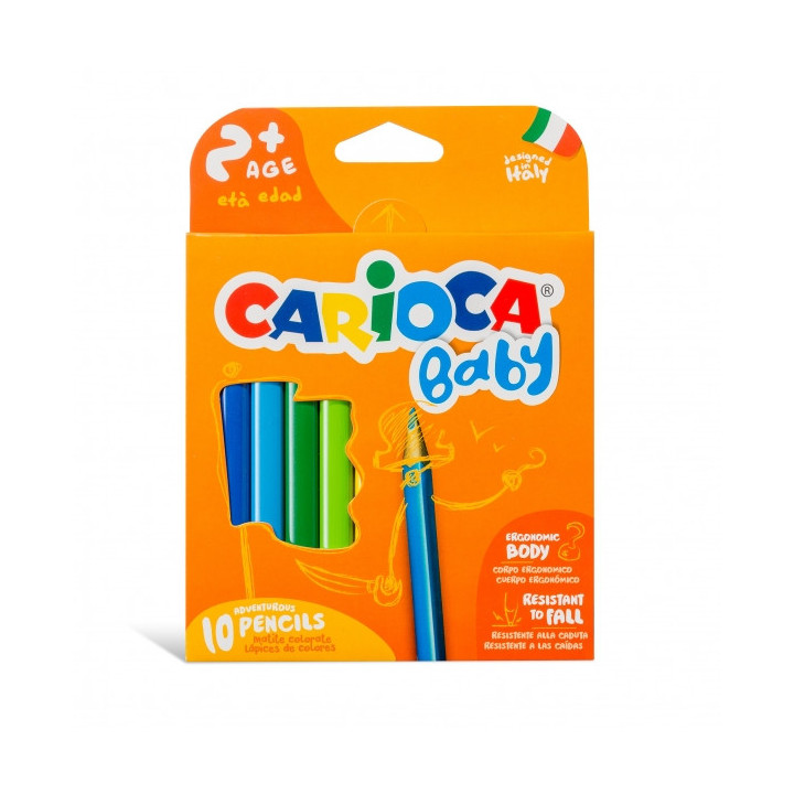 Carioca Maxi Pack de 10 Lapices Triangulares Baby 2+ - Facil de Agarrar - Cuerpo de Resina sin Madera - No Se Astilla - Resiste