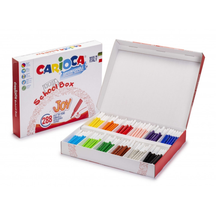 Carioca Joy School Box Pack de 288 Rotuladores - Punta 2.8mm - Tinta Superlavable - Bloqueada y con Tapa Ventilada - Ideal para