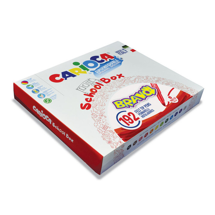 Carioca Bravo Pack de 192 Rotuladores - Punta Maxi 6mm Bloqueada - Cuerpo Octogonal Maxi - Tinta Superlavable - Tapa Ventilada