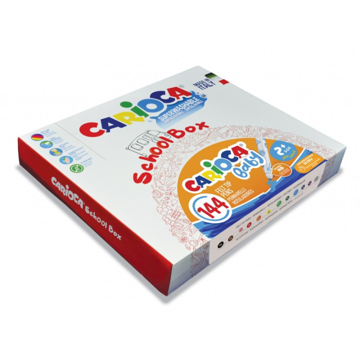 Carioca Baby Marker 2+ School Box Pack de 144 Rotuladores - Punta Redonda y Bloqueada - Cuerpo de Gran Dimension - Superlavable