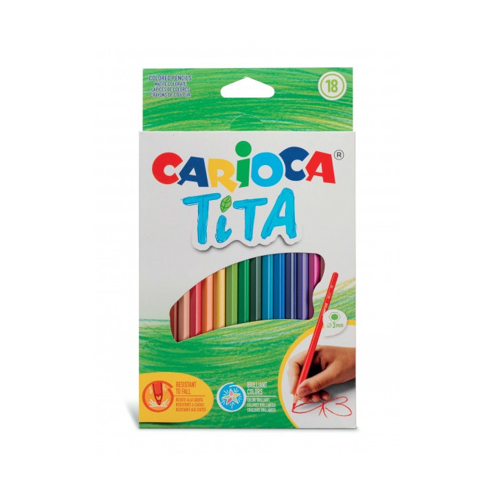 Carioca Tita Pack de 18 Lapices de Resina - Cuerpo Hexagonal - Colores Brillantes y Lavables - Escritura Blanda - Mina Segura y