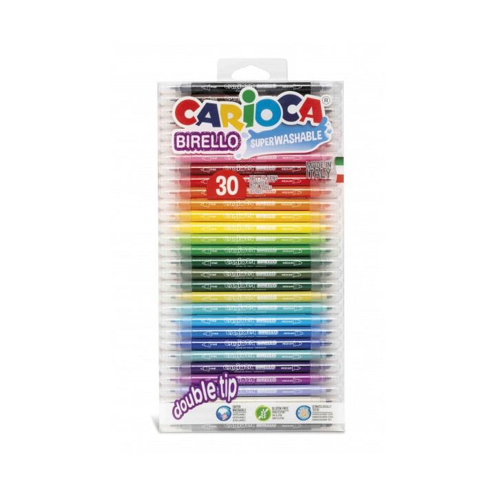 Carioca Birello Pack de 30 Rotuladores Edicion Especial - Doble Punta Fina y Media - Tinta Superlavable No Toxica - Lavable de