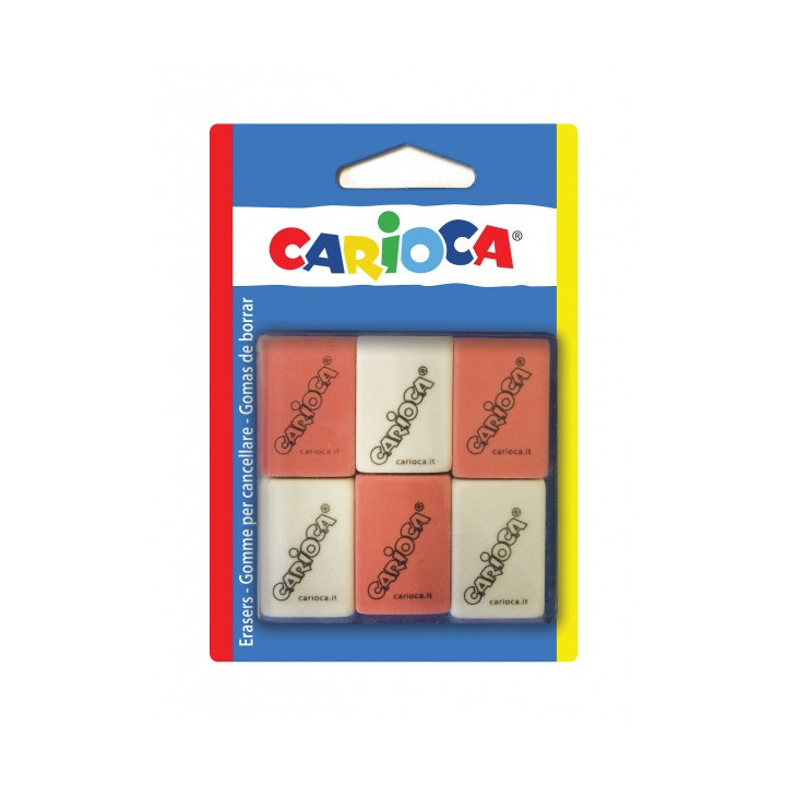 Carioca Pack de 6 Gomas Rectangulares - Borrado Preciso - Diseño Ergonomico - Color Varios