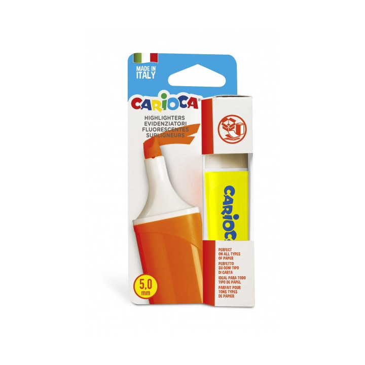 Carioca Memolight Subrayador - Color Brillante y Lavable - Tinta a Base de Agua - Punta Biselada - Color Amarillo