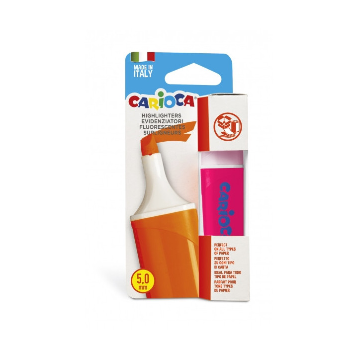 Carioca Memolight Subrayador - Punta Biselada de 5mm - Color Brillante y Lavable - Tinta a Base de Agua - Color Rosa