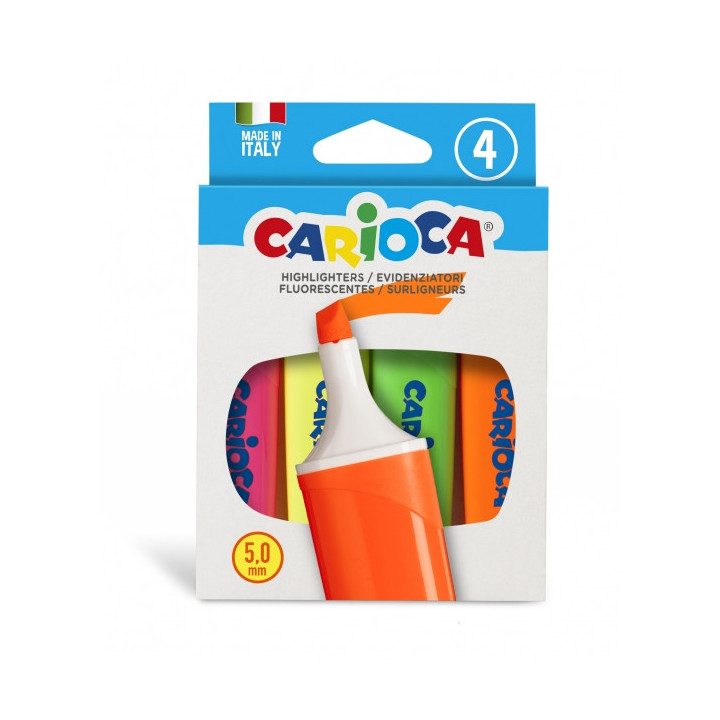 Carioca Memolight Pack de 4 Marcadores - Punta Biselada de 5mm - Colores Brillantes y Lavables - Tinta a Base de Agua - Colorrs