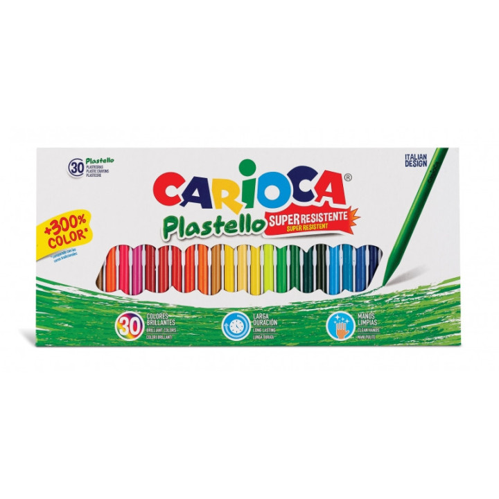 Carioca Pack de 30 Plasticeras - Extra Limpias - No Dejan Color en las Manos - Duran Tres Veces mas - Colores Brillantes y Lava