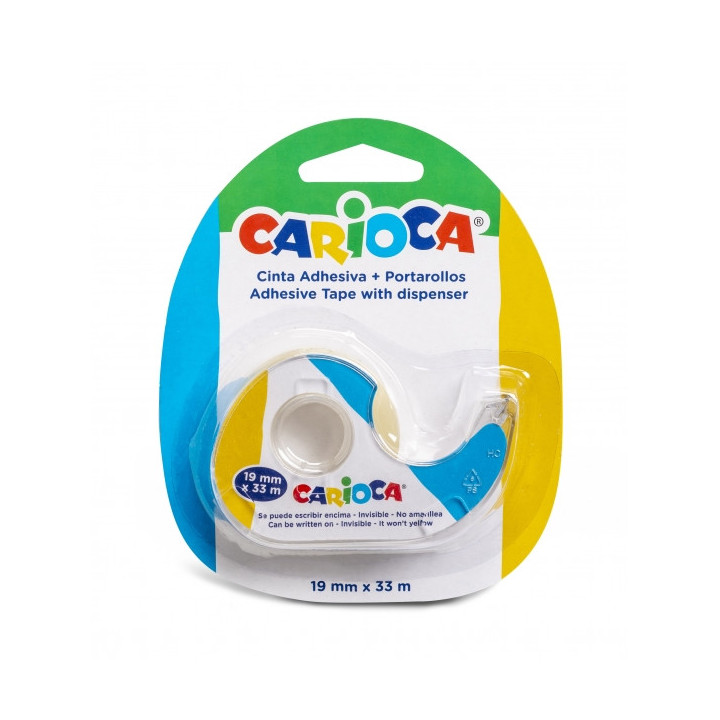 Carioca Portarollos + Cinta Adhesiva Transparente 19mm x 33m - No Amarillea con el Tiempo - Ideal para Papel y Carton