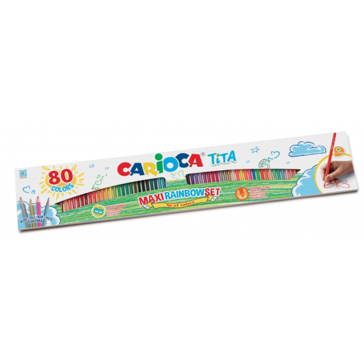 Carioca Tita Maxi Rainbow Pack de 80 Lapices Hexagonales de Colores - Mina Ø 3mm - Colores Brillantes y Lavables - Escritura B