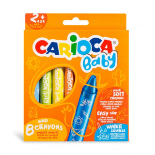 Carioca Pack de 8 Ceras Baby 2+ - Super Suaves - Gran Dimension para Facil Agarre - Escritura Suave - Colores Brillantes y Lava