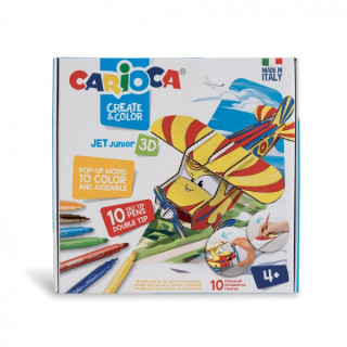 Carioca Pop-Up Jet Junior Modelos para Colorear y Construir + 10 Rotuladores Doble Punta Colores Surtidos - Aventura con Nuevos