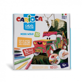 Carioca Pop-Up Pack de Modelos para Colorear y Construir - 10 Rotuladores Superlavables con Doble Punta - Fina y Media - Aventu