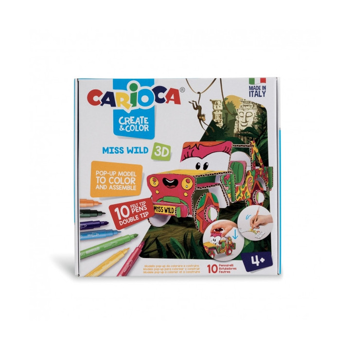 Carioca Pop-Up Pack de Modelos para Colorear y Construir - 10 Rotuladores Superlavables con Doble Punta - Fina y Media - Aventu