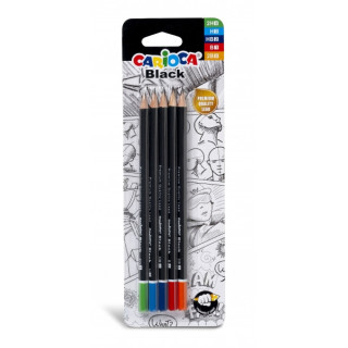 Carioca Black Pack de 5 Lapices de Grafito - Faciles de Borrar y Sacar Punta - Cuerpo Triangular Agradable al Tacto - Mina Resi