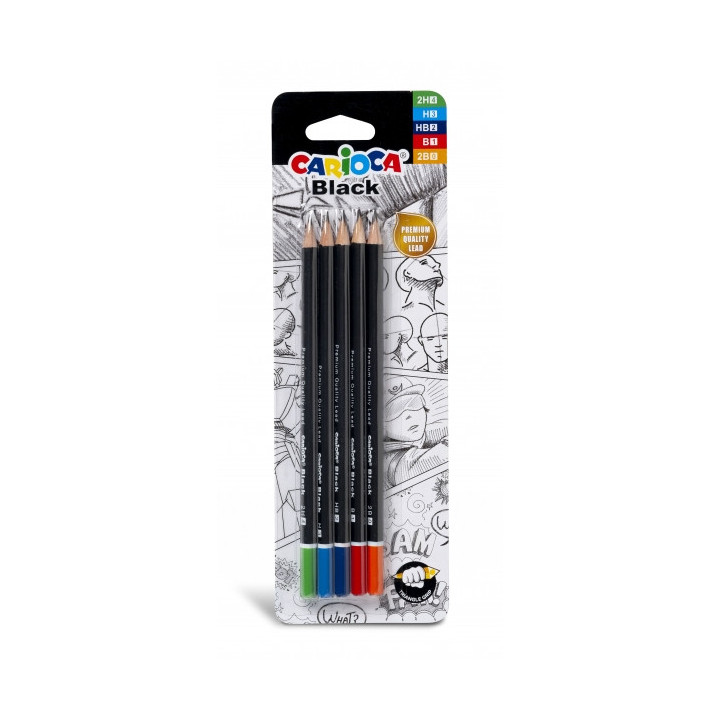Carioca Black Pack de 5 Lapices de Grafito - Faciles de Borrar y Sacar Punta - Cuerpo Triangular Agradable al Tacto - Mina Resi