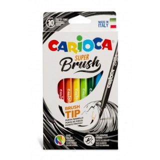 Carioca Super Brush Pack de 10 Rotuladores - Punta Pincel Suave y Flexible - Tinta Lavable - Colores Super Brillantes - Perfect