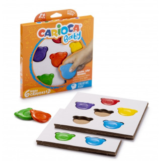 Carioca Teddy Crayons Pack de 6 Ceras de Colores - Certificadas a Partir de 12 Meses - Diseñadas para Entrenar el Agarre Digit