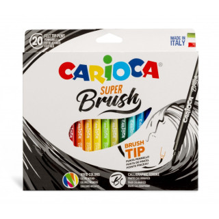 Carioca Super Brush Pack de 20 Rotuladores - Punta Pincel Suave y Flexible - Tinta Lavable - Colores Super Brillantes - Perfect