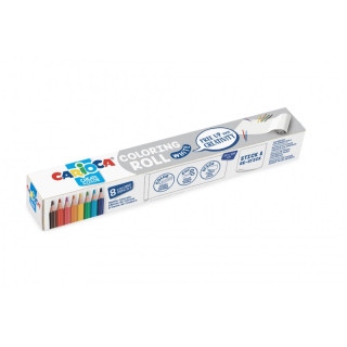 Carioca Coloring Roll White Rollo de Papel Adhesivo para Colorear + 8 Lapices de Colores Surtidos - Aplicable en Superficies Ve