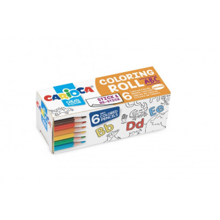 Carioca Mini Coloring Roll Abc de Papel Adhesivo para Colorear + 6 Lapices de Colores - Aplicable en Superficies Verticales u H