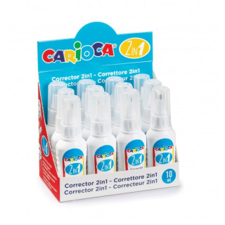 Carioca Expositor de 12 Correctores 2En1 - Boligrafo y Pincel - Pincel de Nylon Suave y Preciso - Punta Metalica de Precision -