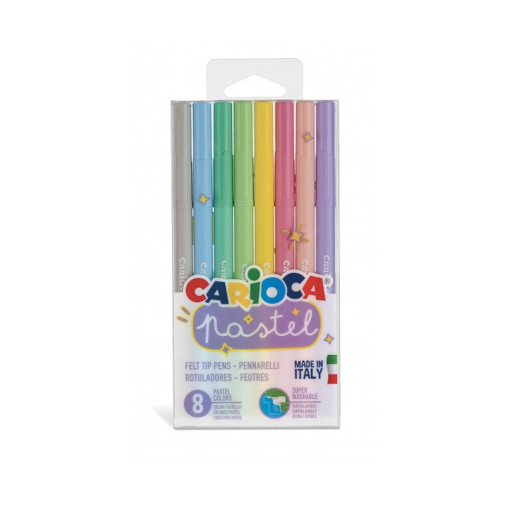 Carioca Pastel Pack de 8 Rotuladores - Tinta Superlavable - Perfectos para Colorear y Subrayar - No Toxicos - Punta Bloqueada C