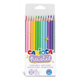 Carioca Pack de 12 Lapices de Madera Pastel - Colores Pastel - Cuerpo Hexagonal - Colores Brillantes y Lavables - Escritura Bla