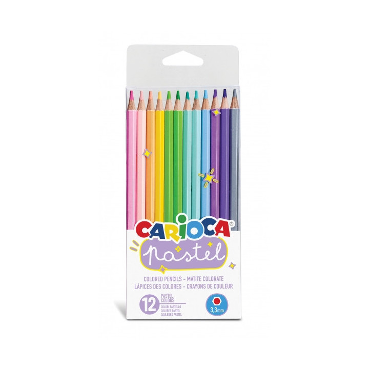 Carioca Pack de 12 Lapices de Madera Pastel - Colores Pastel - Cuerpo Hexagonal - Colores Brillantes y Lavables - Escritura Bla